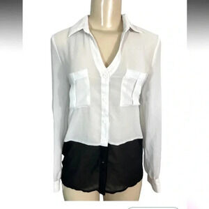 SANS SOUCI ROMANTIC BLACK AND WHITE SHEER TOP